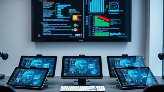 Futuristic 5-module training course displayed on tablets on a desk